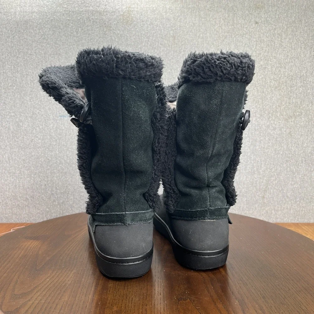 Crocs  Modessa Boot Women's Size 7 Black Faux Fur Suede Button Synthetic Slip On